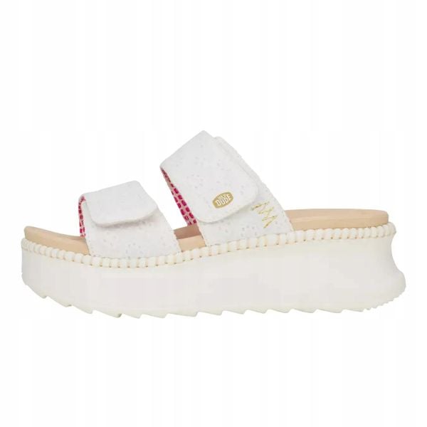 HeyDude Damskie Klapki Delray Slide Eyelet. Białe klapki damskie Hey dude, bez wzorów, z materiału, bez obcasa, bez zapięcia. Za 199.00 zł.