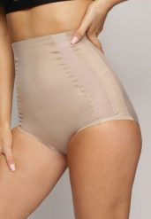 Beżowe Modelujące Majtki z Wysokim Stanem i Wstawkami z Siateczki Gabrielina. Brązowe bielizna korygująca Born2be, bez wzorów. Za 24.99 zł.