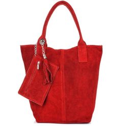 Shopperka czerwona skórzana T49. Czerwone torebki klasyczne damskie ze skóry, duże, bez dodatków. Za 208.99 zł.