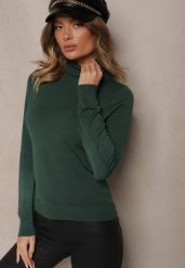 Zielony Casualowy Golf z Wiskozą i Modalem Lannetora. Zielone golfy damskie Renee, z aplikacjami, z jeansu, bez ramiączek. Za 44.99 zł.