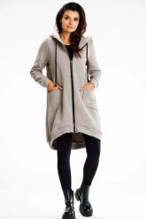 Długa bluza damska z kapturem i kieszeniami szary. Szare bluzy damskie Infinite You, l, bez wzorów, z bawełny, z kapturem. Za 299.00 zł.
