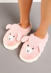 Różowe Futrzane Kapcie na Tłoczonej Podeszwie z Imitacją Owieczki Aninnala. Czerwone kapcie damskie Born2be, z dresówki. Za 49.99 zł.