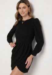 Czarna Sukienka z Marszczeniem i Bufiastymi Rękawami Redenia. Czarne sukienki damskie Born2be, bez wzorów, eleganckie, bez ramiączek. W wyprzedaży za 84.99 zł.