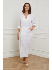 Curvy Lady Lniana sukienka w kolorze białym rozmiar: 44/46. Białe sukienki damskie Curvy Lady, bez wzorów, ze lnu, klasyczne, bez ramiączek. Za 145.26 zł.