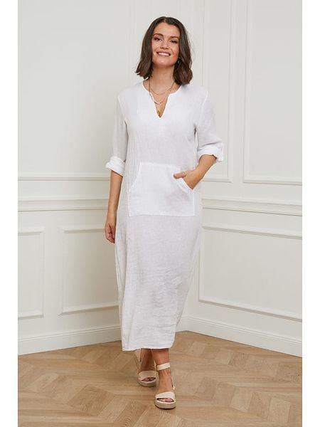 Curvy Lady Lniana sukienka w kolorze białym rozmiar: 44/46. Białe sukienki damskie Curvy Lady, bez wzorów, ze lnu, klasyczne, bez ramiączek. Za 131.12 zł.