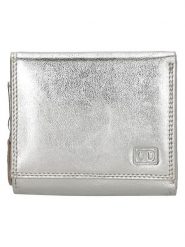 DOUBLE-D Skórzany portfel w kolorze srebrnym - 10 x 9 x 3 cm rozmiar: onesize. Szare portfele damskie DOUBLE D, bez wzorów, z materiału. Za 43.99 zł.