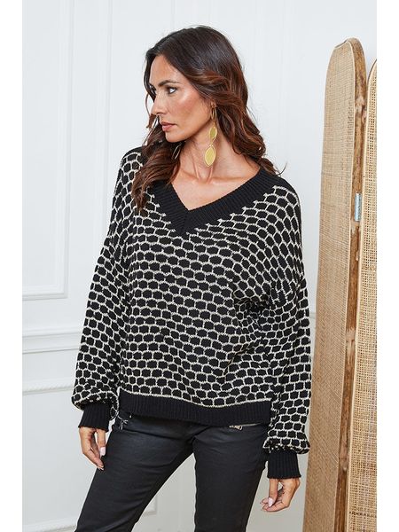 So Cachemire Sweter "Azul" w kolorze beżowo-czarnym rozmiar: L. Czarne swetry klasyczne damskie So Cachemire, l, ze splotem, bez kołnierzyka. Za 205.93 zł.