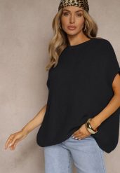 Czarny Sweter z Bawełną w Stylu Nietoperza Nilariella. Czarne swetry klasyczne damskie Renee, z bawełny, bez kołnierzyka. Za 139.99 zł.