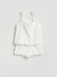 Muślinowa piżama dwuczęściowa - złamana biel. Piżamy damskie Reserved, bez wzorów, z bawełny, bez ramiączek. Za 99.99 zł.