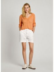 Pepe Jeans Szorty chino "Vania" - Regular fit - w kolorze białym rozmiar: L. Białe szorty damskie Pepe Jeans, z aplikacjami, z jeansu. Za 171.28 zł.