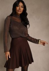 Brązowa Spódnica High Waist z Wiskozą Zdobiona Plisami Coroxera. Brązowe spódnice damskie Renee, na imprezę, m, z aplikacjami, z wiskozy, eleganckie, mini. Za 89.99 zł.