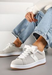 Szare Sneakersy z Geometrycznym Motywem Taniffia. Szare obuwie sportowe damskie Renee, z jeansu, bez zapięcia, trekkingowe. Za 79.99 zł.