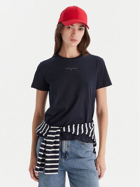 Tommy Jeans T-Shirt Linear DW0DW21964 Granatowy Regular Fit. Niebieskie t-shirty damskie Tommy Jeans, xs, bez wzorów, z bawełny, bez kołnierzyka. Za 79.99 zł.