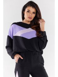 Awama Bluza w kolorze czarno-lawendowym rozmiar: XL. Czarne bluzy damskie Awama, xl, bez wzorów, z kapturem. Za 84.01 zł.