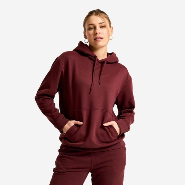 Bluza z kapturem damska Essential. Fioletowe bluzy damskie Decathlon, l, bez wzorów, z materiału, z kapturem. Za 89.99 zł.