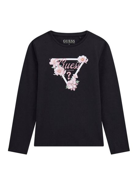 Guess Bluzka J5BI31 J1314 Czarny Regular Fit. Czarne bluzki i koszule dziewczęce Guess, z aplikacjami, z bawełny, bez kołnierzyka, bez ramiączek. Za 99.99 zł.