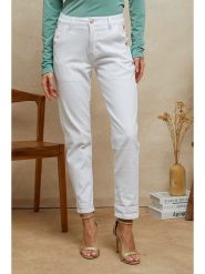 Plume Dżinsy "Timeo" - Tapered fit - w kolorze białym rozmiar: M. Białe jeansy damskie Plume, z podwyższonym stanem. Za 166.88 zł.