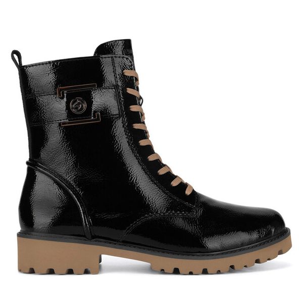 Trzewiki Remonte. Czarne botki damskie Remonte, bez obcasa, na płaskiej podeszwie, bez zapięcia. Za 328.99 zł.