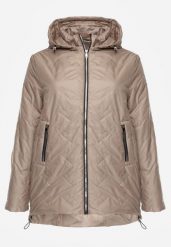 Ciemnobeżowa Przejściowa Pikowana Kurtka z Odpinanym Kapturem Nevistta. Brązowe kurtki damskie Born2be, plus size, bez wzorów, z jeansu. Za 149.99 zł.