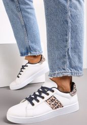 Biało-Granatowe Sneakersy z Wstawkami Danthe. Białe obuwie sportowe damskie Renee, z jeansu, bez zapięcia. Za 59.99 zł.