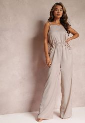 Beżowy Długi Kombinezon ze Ściągaczem z Boku Notasia. Brązowe sukienki damskie Renee, bez wzorów, eleganckie, bez ramiączek. W wyprzedaży za 111.99 zł.