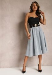 Jasnoniebieska Rozkloszowana Spódnica Jeansowa Midi z Paskiem Wendlla. Niebieskie spódnice damskie Renee, l, bez wzorów, z jeansu, midi. Za 159.99 zł.