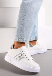 Biało-Srebrne Sneakersy przed Kostkę na Grubej Podeszwie Amelisa. Białe obuwie sportowe damskie Renee, przed kostkę, bez zapięcia. Za 69.99 zł.