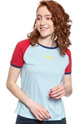 WRANGLER T SHIRT DAMSKI RAGLAN TEE ANGEL FALLS BLU W7N8F6B07 112131984. T-shirty damskie Wrangler, s, bez wzorów, bez kołnierzyka. W wyprzedaży za 39.99 zł.