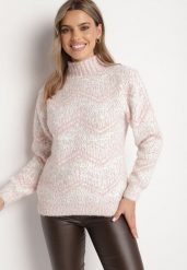 Jasnoróżowy Golf z Wełną o Klasycznym Kroju w Geometryczny Wzór Mirista. Czerwone golfy damskie Born2be, l, bez wzorów, z wełny, bez ramiączek. Za 64.99 zł.