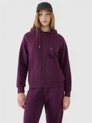4F Bluza dresowa rozpinana z kapturem damska - fioletowa XL. Fioletowe bluzy damskie 4F, xl, bez wzorów, z bawełny. W wyprzedaży za 89.99 zł.