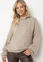 Beżowy Klasyczny Golf Nevadine. Brązowe golfy damskie Born2be, bez wzorów, z jeansu, bez ramiączek. Za 159.99 zł.