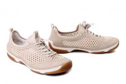 RIEKER 55960-60 beige, półbuty damskie. Brązowe półbuty damskie Rieker, na lato, bez wzorów, bez obcasa, bez zapięcia. Za 359.90 zł.