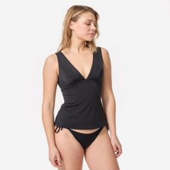 Góra kostiumu kąpielowego surfingowego Olaian tankini Marine. Czarne bikini OLAIAN, bez wzorów, z elastanu. Za 69.99 zł.