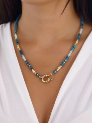 Luja Bijoux Pozłacany naszyjnik z turkusem i elementem ozdobnym - 42 cm rozmiar: onesize. Żółte naszyjniki damskie Luja Bijoux, z turkusem, metalowe. Za 85.95 zł.