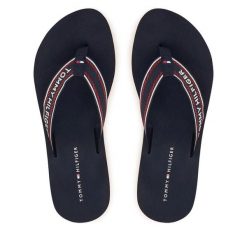 Japonki Tommy Hilfiger. Niebieskie klapki damskie Tommy Hilfiger, bez wzorów, bez obcasa, bez zapięcia. Za 189.99 zł.