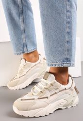 Beżowe Sneakersy z Ozdobnym Sznurkiem z Cyrkoniami Saerina. Brązowe obuwie sportowe damskie Renee, bez zapięcia. Za 109.99 zł.
