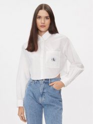 Calvin Klein Jeans Koszula J20J222614 Biały Cropped Fit. Białe koszule damskie Calvin Klein Jeans, xl, bez wzorów, z bawełny, bez kołnierzyka, bez ramiączek. Za 179.99 zł.