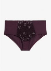 Figi modelujące z delikatną koronką. Fioletowe bielizna korygująca bonprix, bez wzorów, z koronki. Za 49.99 zł.