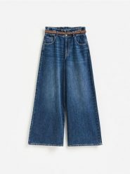 Jeansy wide leg z paskiem - granatowy. Niebieskie jeansy damskie Reserved. Za 159.99 zł.