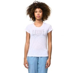 Koszulka na co dzień na siłownię. Białe bluzki damskie LEONE 1947 APPAREL, bez wzorów, z bawełny, sportowe, bez kołnierzyka, bez ramiączek. W wyprzedaży za 67.30 zł.