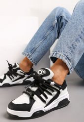Czarne Sneakersy na Grubej Podeszwie z Imitacji Skóry z Grubymi Sznurowadłami Virinal. Czarne obuwie sportowe damskie Renee, ze skóry, bez zapięcia. Za 69.99 zł.