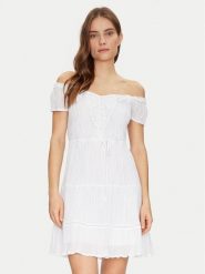 Guess Sukienka letnia W5GK0A WE340 Biały Regular Fit. Białe sukienki damskie Guess, z aplikacjami, z syntetyku, bez ramiączek. Za 349.99 zł.