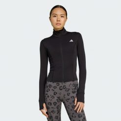 Kurtka Optime Essentials Full-Zip. Czarne kurtki damskie Adidas, bez wzorów, bez kaptura. Za 219.00 zł.