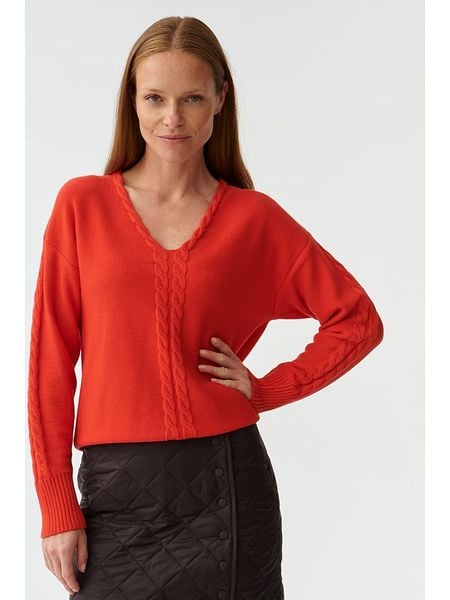 TATUUM Sweter w kolorze pomarańczowym rozmiar: S. Pomarańczowe swetry klasyczne damskie TATUUM, s, ze splotem, bez kołnierzyka. Za 136.78 zł.