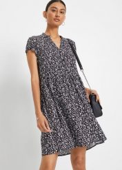 Sukienka mini z lejącej wiskozy. Czarne sukienki damskie bonprix, bez wzorów, z wiskozy, bez ramiączek. Za 129.99 zł.