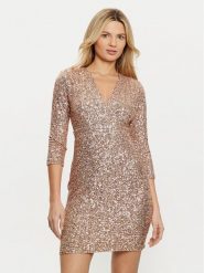 Rinascimento Sukienka koktajlowa CFC0121759003 Złoty Regular Fit. Żółte sukienki damskie Rinascimento, bez wzorów, z syntetyku, wizytowe, bez ramiączek. Za 379.99 zł.