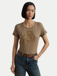 LAUREN RALPH LAUREN T-Shirt 200963905002 Beżowy Relaxed Fit. Brązowe t-shirty damskie Lauren Ralph Lauren, xs, bez wzorów, z bawełny, bez kołnierzyka. Za 259.99 zł.