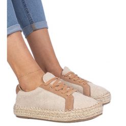Brązowe damskie espadryle sznurowane. Brązowe espadryle damskie bez wzorów, ze skóry, bez obcasa, na platformie. Za 81.83 zł.