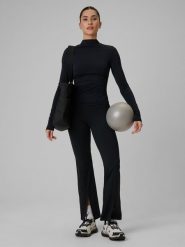 4F Spodnie treningowe z rozszerzanymi nogawkami damskie - czarne L. Czarne spodnie dresowe damskie 4F, l, bez wzorów, ze skóry. Za 169.99 zł.