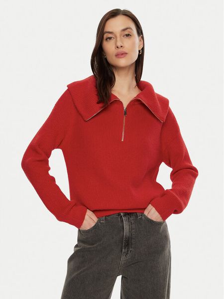 Morgan Sweter 242-MCOLAR Czerwony Regular Fit. Czerwone swetry klasyczne damskie Morgan, s, z syntetyku, bez kołnierzyka. Za 169.99 zł.